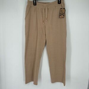 NEW Happy Earth Large Organic Cotton Pants Cream Tan Coastal Vacation Drawstring